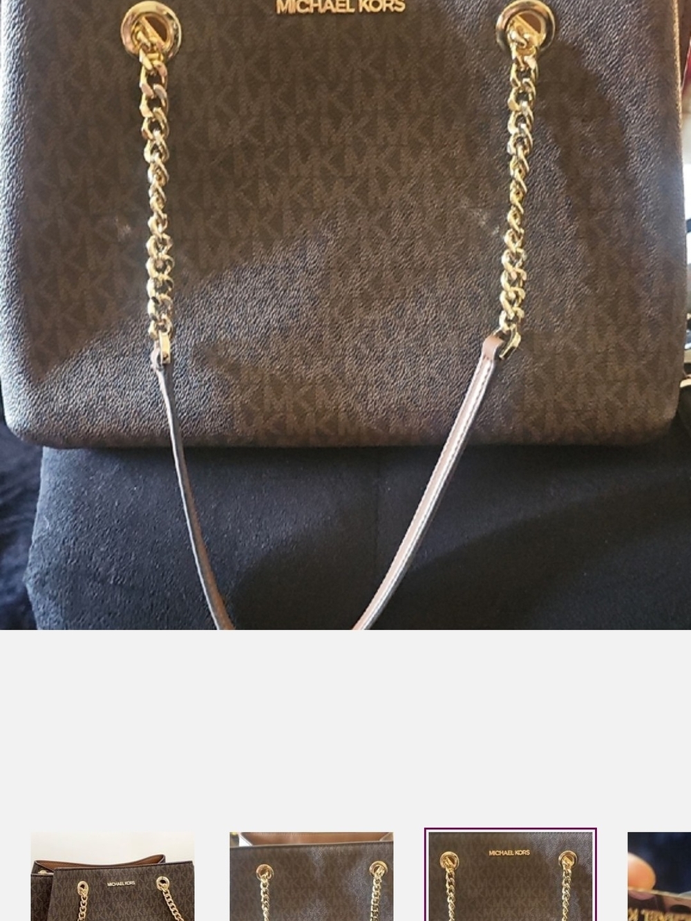 Michael Kors Brown Logo Tote with Gold Chain Straps
